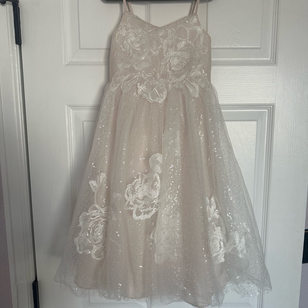 David's Bridal Cream Floral 2T Dress - Flower Girl